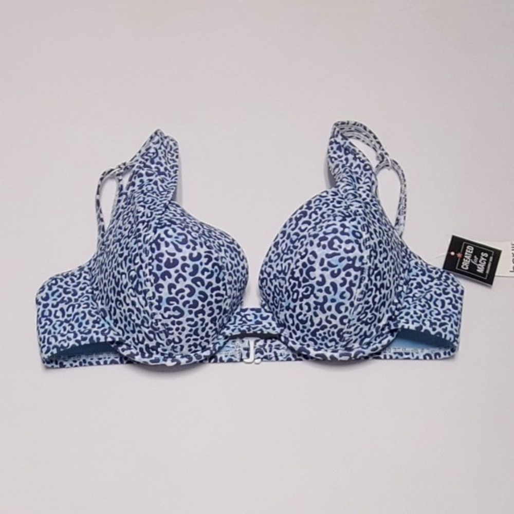 Bar III On The Prowl Blue Leopard Underwire Bikini Top Navy Size L NEW